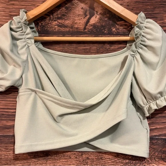SHEIN Puff Sleeve Crop Top - Light Gray - Picture 10 of 12